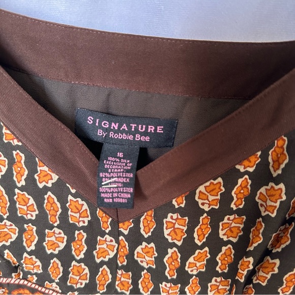 Signature By Robbie Bee women flowery Maxi dress brown orange size 16 - Picture 9 of 10